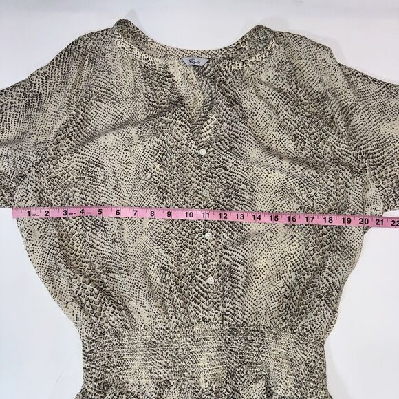 Rails Jasmine Mini Dress Cream Snakeskin Women's Large Smocked Waist V-Neck - Picture 9 of 14
